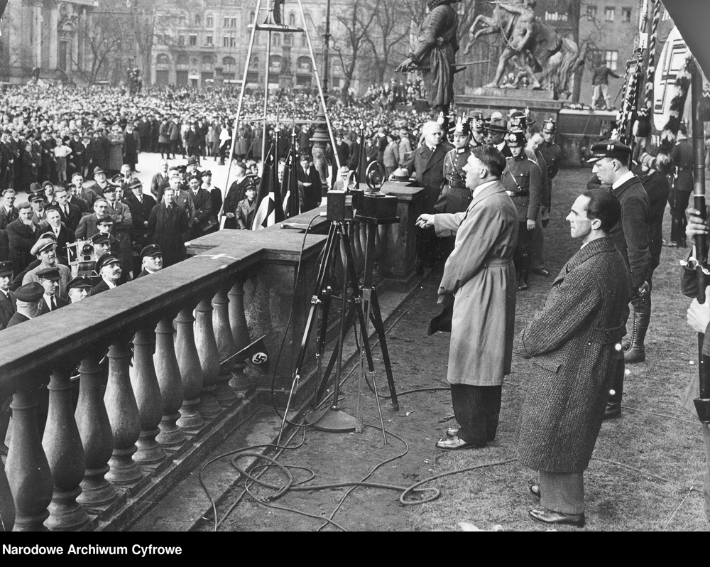 Adolf Hitler gives a speech at a rally of the National Socialists in Lustgarten next to the Berliner Palace